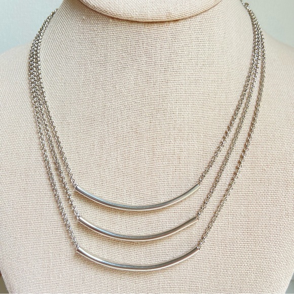 New York & Company Jewelry - New York and Company silvertone tri strand tiered curved bar pendant necklace NY